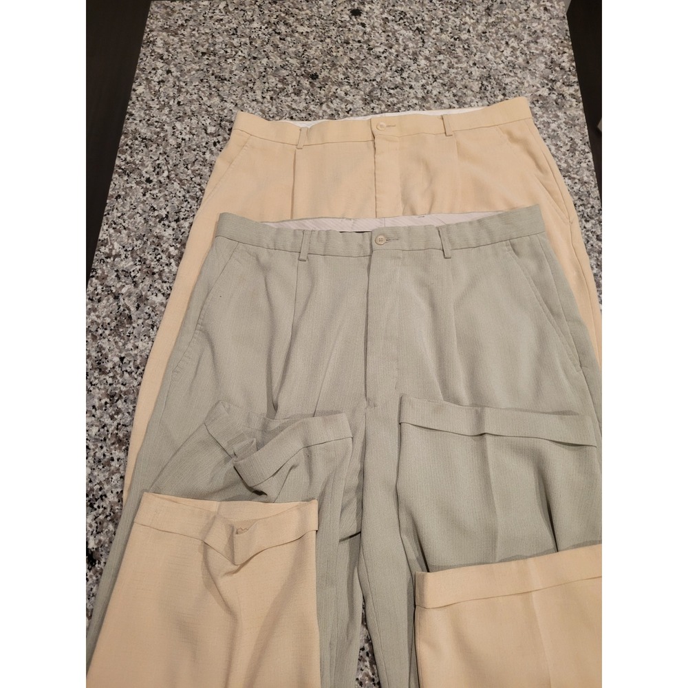 Lot of 2 SYLLABLES SYSTEM Men Pleated Dress‎ Pants Beige Sage Green Size 38 Poly